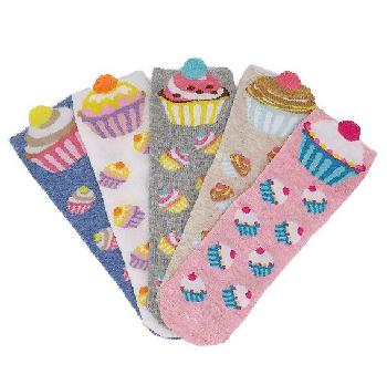 1pr Ladies/Teens Thin Casual Quarter Socks 7-11 [Cupcakes]