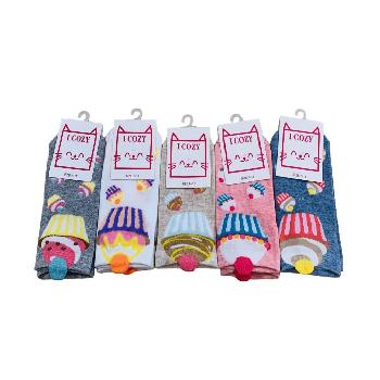 1pr Ladies/Teens Thin Casual Socks 7-11 [Cupcakes]