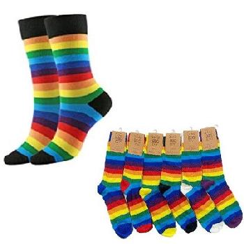 1pr Crew Socks [Rainbow Stripes] 10-13