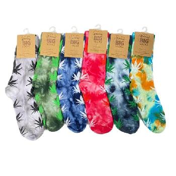 1pr Crew Socks [Tie-Dye Marijuana] Unisex