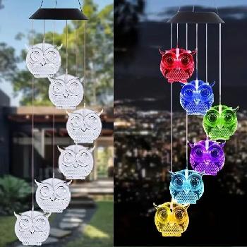 Solar Color-Changing Wind Chimes [Owls]