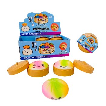 Dumpling Squishy Bun with Steamer Toy [Pastel/Smiley Face]