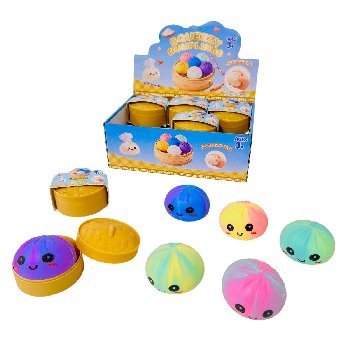 Dumpling Squishy Bun with Steamer Toy [Tie Dye/Smiley Face]