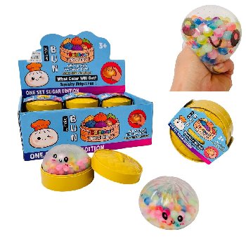 Dumpling Squishy Bun with Steamer Toy [Clear with Colorful Water Beads]