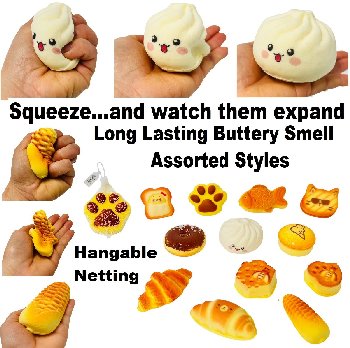 Assorted Bread, Bun, Dumpling, Dessert Squishy Toys with Scent