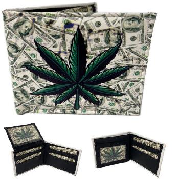 Vegan Leather Wallet [Bifold] Lg Marijuana/$100