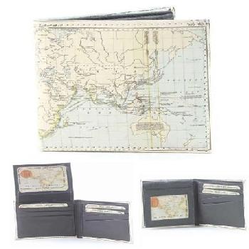 Vegan Leather Wallet [Bifold] Globe Print