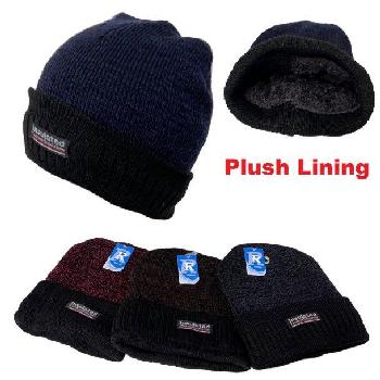 Plush-Lined Knit Toboggan [Variegated Top/Ribbed Fold]