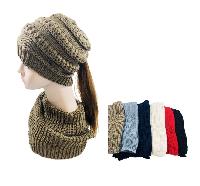 Knitted Pony Tail Beanie/Neck Warmer Combo 