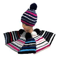 Child's Knit Cuffed Hat with PomPom [Stripes]