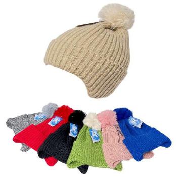 Child's Knit Hat with Ear Cover [PomPom]