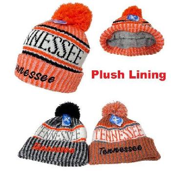 Plush-Lined Knit Hat with PomPom [Script Tennessee]