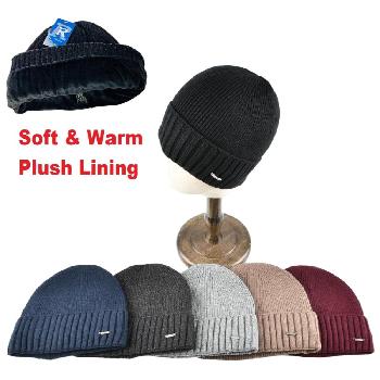 Knitted Super Soft Plush-Lined Cuffed Hat [Wide Ribbed Cuff]