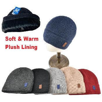 Knitted Super Soft Plush-Lined Cuffed Hat [Ribbed]