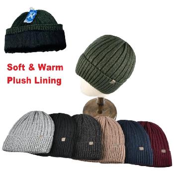 Knitted Super Soft Plush-Lined Cuffed Hat [Wide Rib]