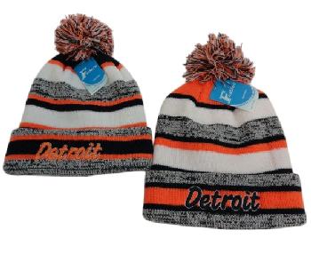 Knitted Hat with PomPom [Embroidered DETROIT] Stripes