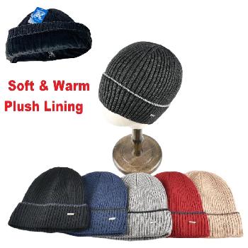 Knitted Super Soft Plush-Lined Cuffed Hat [Ribbed] *Sport