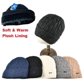 Knitted Super Soft Plush-Lined Cuffed Hat [Basketweave] *Sport