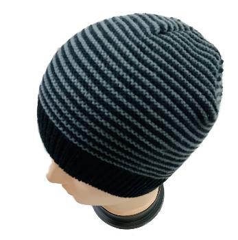 Black/Gray Striped Stretch Beanie