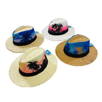 Printed Tropical Palm Tree Fedora Hat [Large Brim]