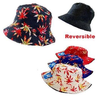 Bucket Hat [Solid Hat with Tie-Dye Leaves] Marijuana