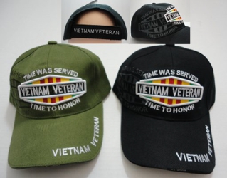 Vietnam Veteran Hat w/ Shadow [TIME WAS SERVED-TIME TO HONOR] - <b>Assorted colors</b> [Colors upon availability]