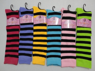 12" Knee High Socks-Stripes - <b>Black socks with assorted colors of stripes.</b>