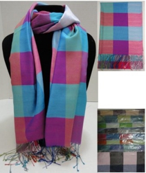 Silky Scarf with Fringe-Color Squares