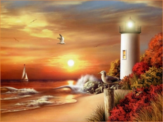 3D Picture 9610--Sunset Lighthouse