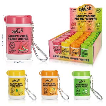 Wish 20ct Sanitizing Hand Wipes with Keychain Clip [24pc Display]