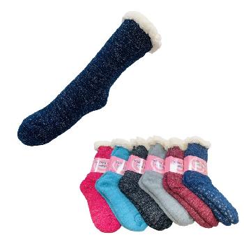 Plush-Lined Non Slip Sherpa Socks [Solid] 9-11