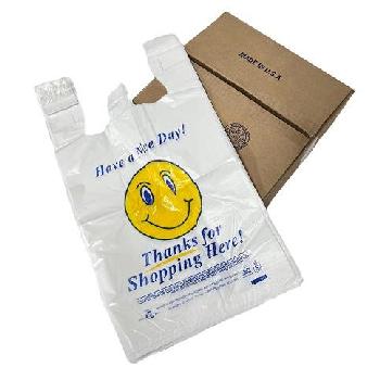 1/6 White Happy Face Plastic T-Shirt Bag [150ct]