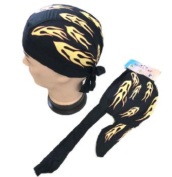 Skull Cap-Black with Yellow Flames
