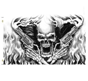 3'x5' Skull with Smoking Guns Flag