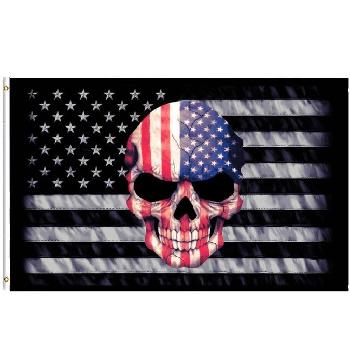 3'x5' Black & White American Flag with American Flag Skull