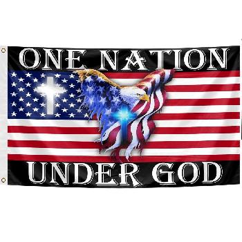 3'x5' American Flag with Eagle & Cross [One Nation Under God]