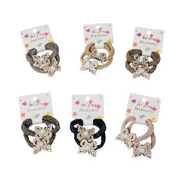 2pc Pearl & Rhinestone Butterfly Pony Tail Holders [Sparkle Band]