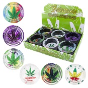 3.5" Round Glass Ashtray [Large Marijuana Leaf]