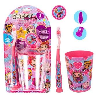3pk Child's Toothbrush & Cover Set with Cup [Sweet Missy]