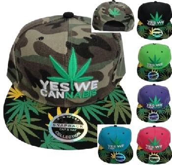 Snap Back Flat Bill Hat [YES WE CANNABIS] Screen Print Bill