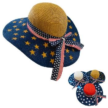 Ladies Summer Americana Woven Hat with Bow
