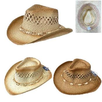 Paper Straw Cowboy Hat [Open Weave/Beaded Hat Band]