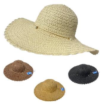 Ladies Woven Summer Hat [Pearl Band] Scalloped Edge