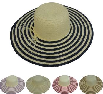 Ladies Woven Summer Hat [5" Striped Brim]
