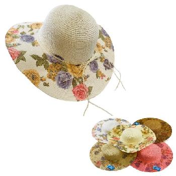 Ladies Woven Summer Hat [5" Printed Floral Brim]