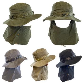 Cotton Soft Boonie  Hat with Snap-Up Neck and Face Cover [Solid]