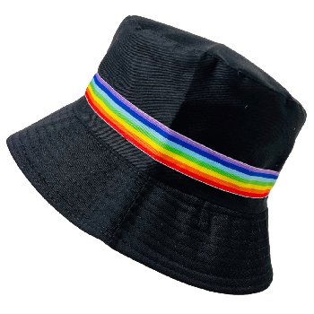 Bucket Hat [Black or White with Rainbow Band] 100% Cotton [Black Only]