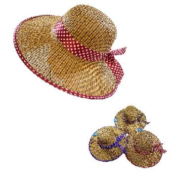 Ladies Woven Summer Hat [Variegated Hat/Polka Dot Bow]