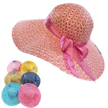 Ladies Woven Summer Hat [Two-Tone Hat/Polka Dot Bow]