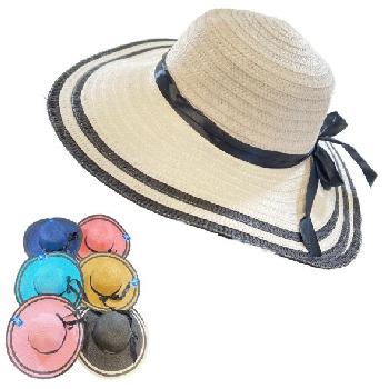Ladies Woven Summer Hat [Two-Tone Edge/Thin Bow]